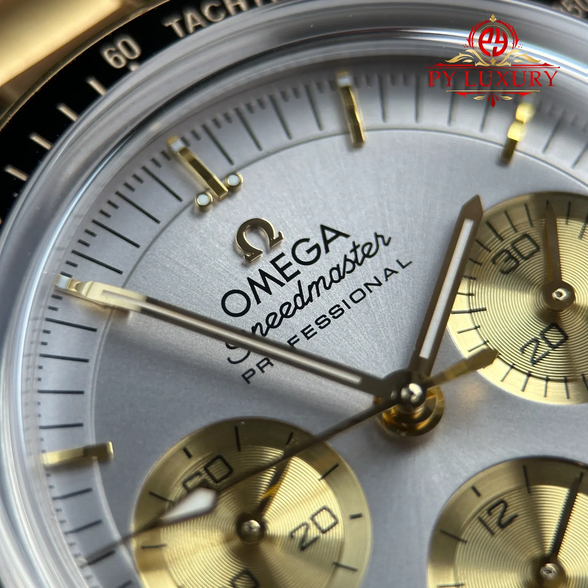 Omega Speedmaster Moonwatch Chronograph Two Tone Yellow Gold Silver Dial Swiss Replica N1F - 6