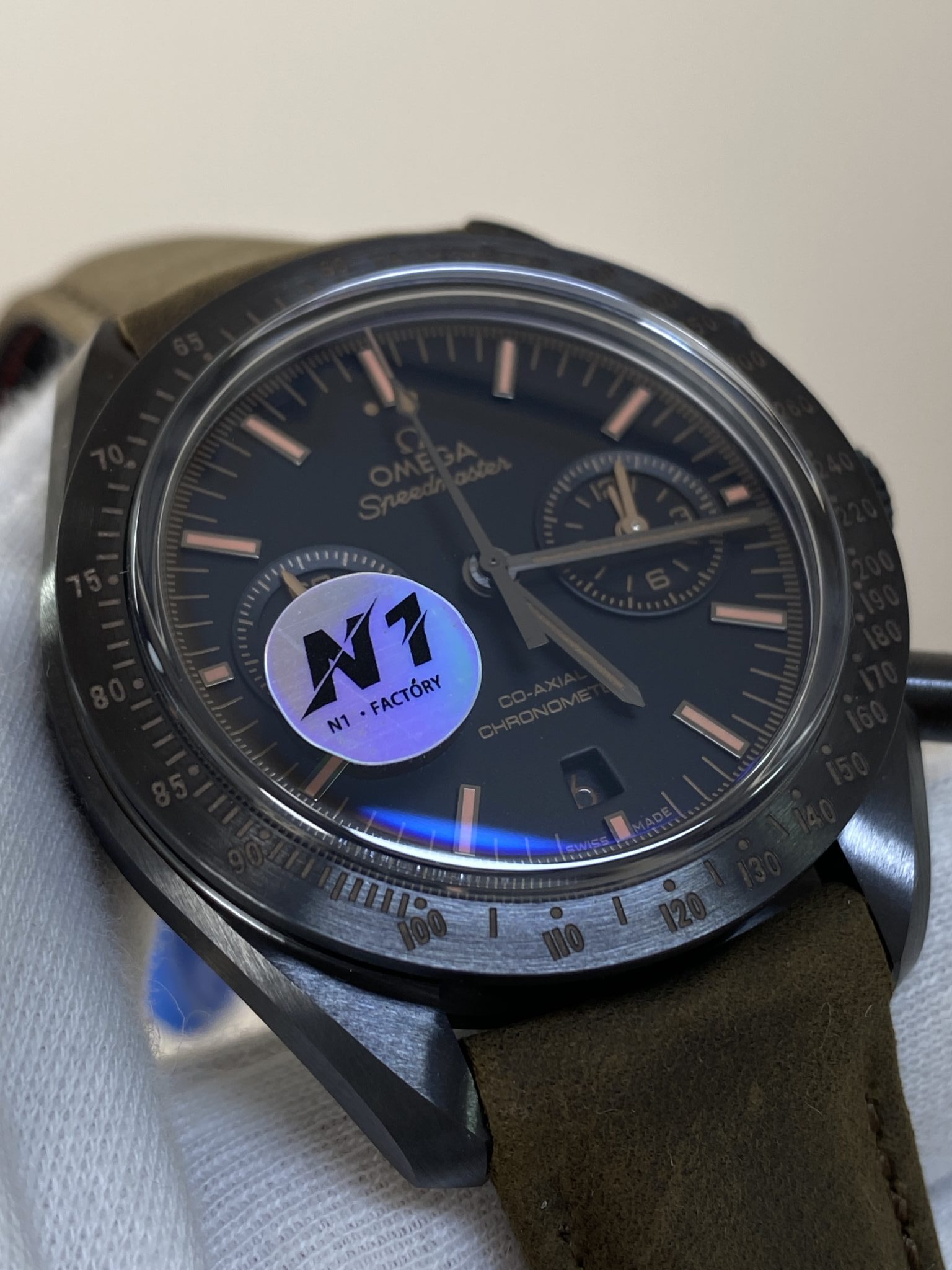 Omega Speedmaster Moonwatch Dark Side of the Moon Ceramic Black & Brown Leather Strap Replica 44mm - 2