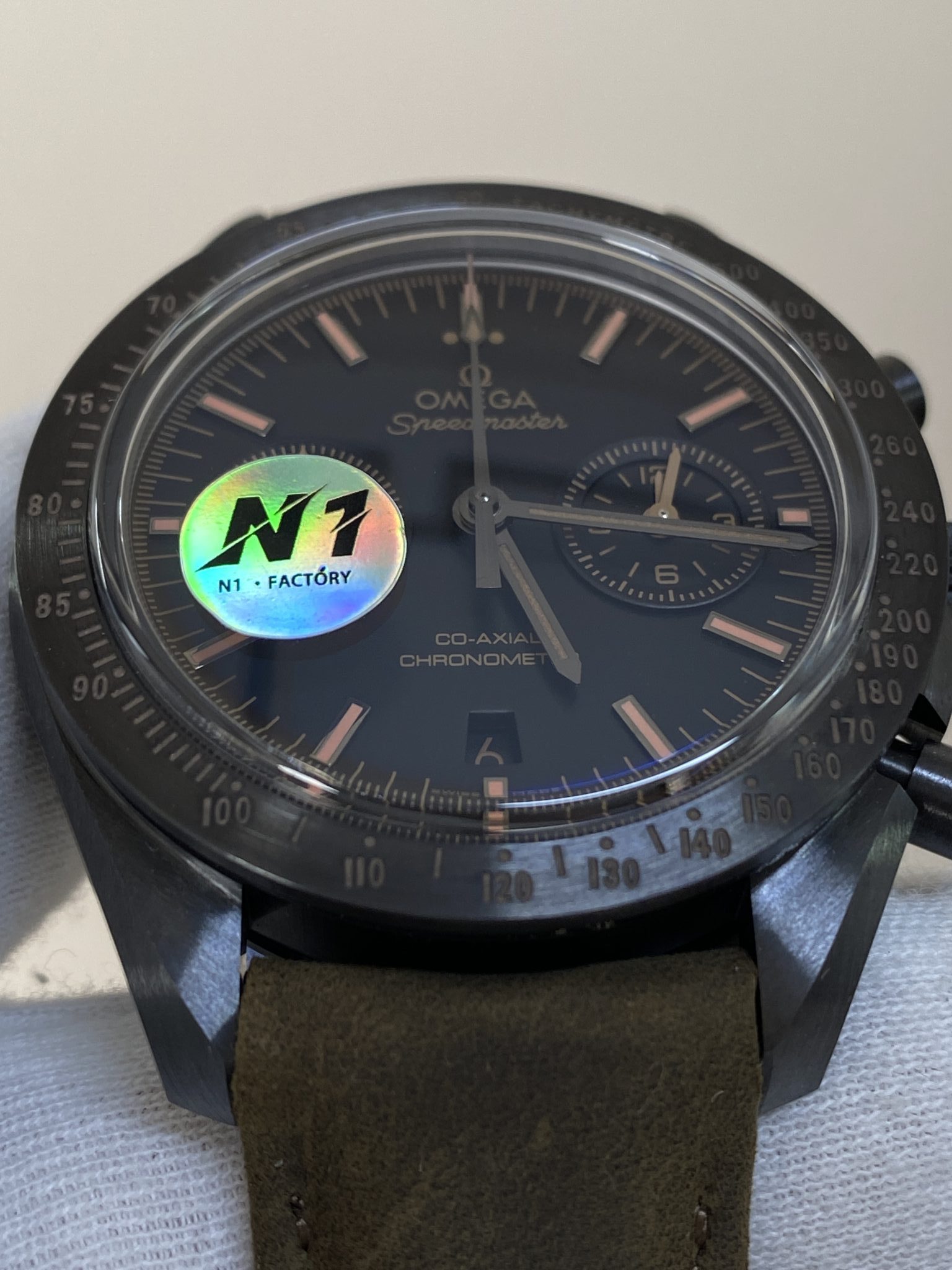 Omega Speedmaster Moonwatch Dark Side of the Moon Ceramic Black & Brown Leather Strap Replica 44mm - 3