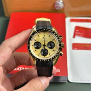 Omega Speedmaster Professional Moonwatch Chronograph Yellow Gold Yellow Dial Rubber Replica 42mm