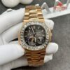 Patek Philippe Nautilus 5724 Grey Dial Custom 18K Solid Rose Gold Baguette Diamonds Bezel 40mm