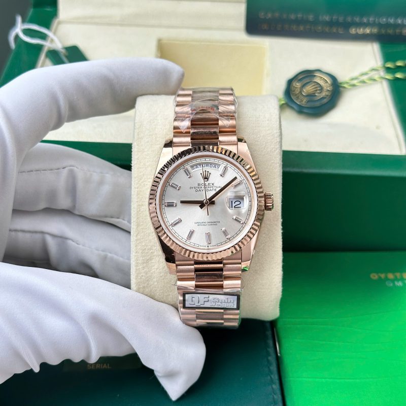 Rolex Day-Date 128235-0087 Silver, Diamond-set Dial Rose Gold 158g Best Quality Replica