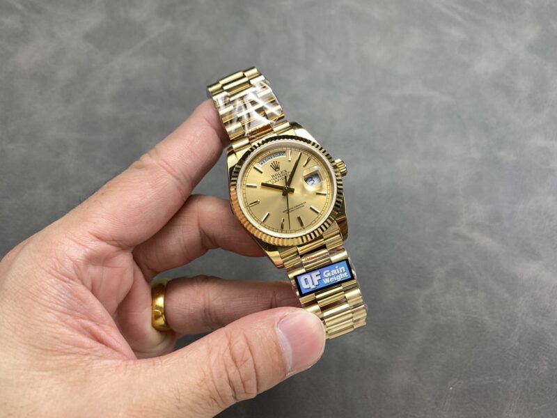 Đồng Hồ Rolex Day-Date 128238-0045 Vàng Vàng Mặt Vàng Champagne 140g Replica 1:1 QF 36mm