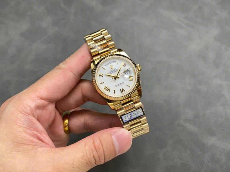 Rolex Day-Date 128238-0113 Yellow Gold White Dial 158g 1:1 Best Replica QF 36mm