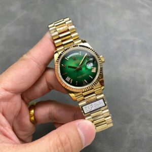 Rolex Day-Date 128238-0118 Yellow Gold Green Ombré Roman Dial 158g Best Replica QF 36mm