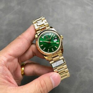 Rolex Day-Date 128238-0130 Yellow Gold Bright Green Diamond-set Dial 158g Super Clone QF 36mm