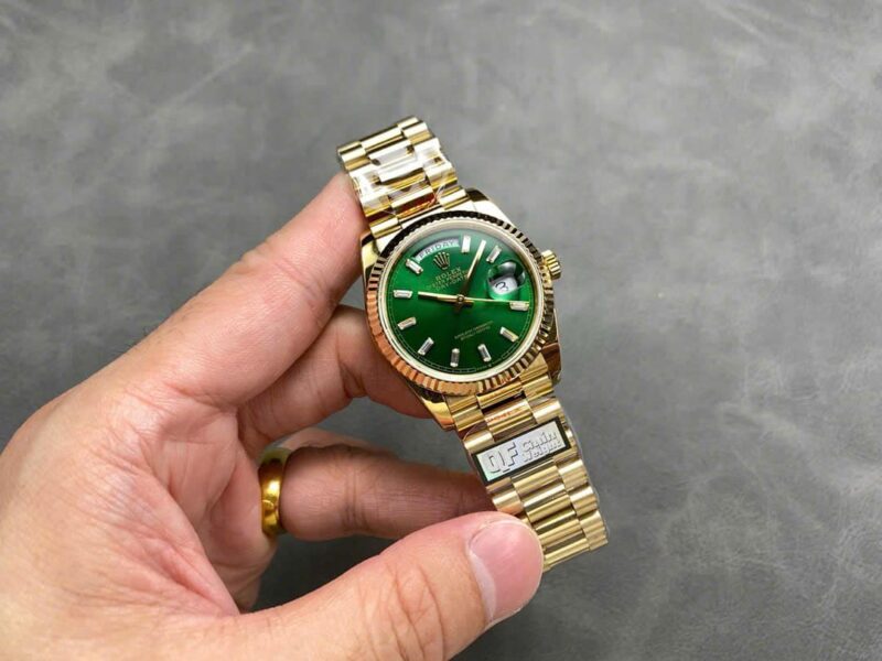 Rolex Day-Date 128238-0130 Yellow Gold Bright Green Diamond-set Dial 158g Super Clone QF 36mm