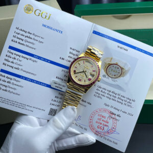 Rolex Day-Date 228398TRU 18K Yellow Gold Wrapped Custom Moissanite Dial Ruby Bezel Best Replica 40mm