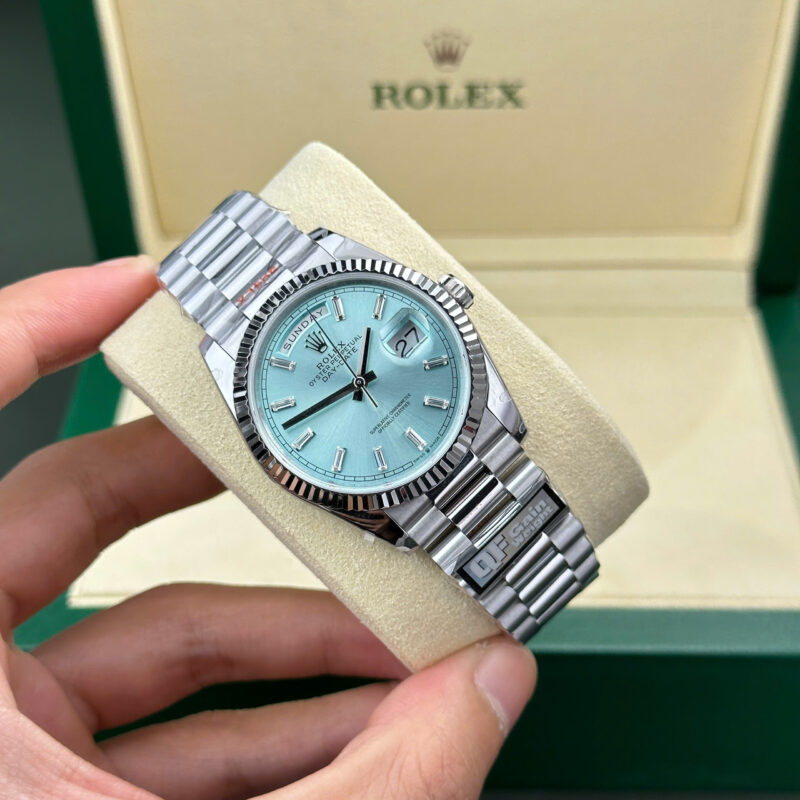 Rolex Day-Date 128236-0009 Ice-blue Diamond-set Dial 158g Best Replica QF 36mm