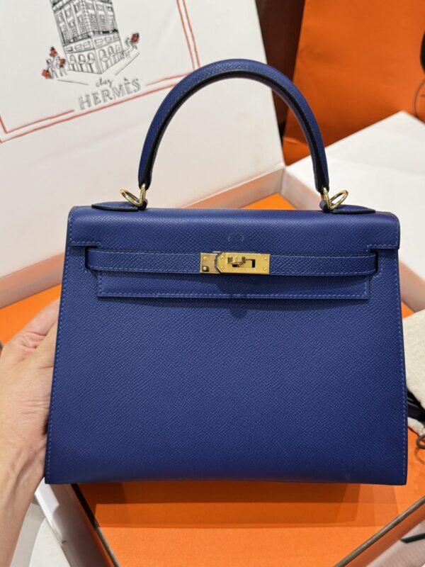 Túi Hermes Kelly 25 Da Epsom Khâu Tay Màu Xanh Dương VVIP Size 25cm