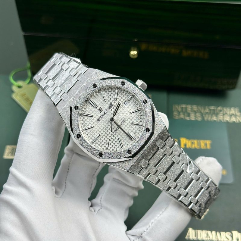 Audemars Piguet Royal Oak 15410BC Frosted Gold White Dial 1:1 Copy Best Replica APSF 41mm