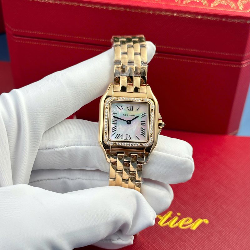 Cartier Panthère Ladies Rose Gold MOP Dial Diamond Bezel Best Replica