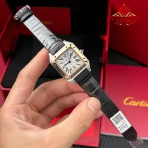 Cartier Santos Dumont CRW2SA0011 Two Tone Silver Dial Leather Strap Replica 38mm x 27.5mm
