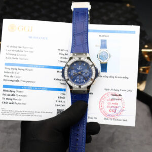 Hublot Big Bang Chronograph Steel Blue Custom Moissanite Bezel Replica 41mm