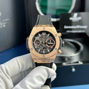 Hublot Big Bang Unico King Gold Black Dial Rubber Strap Best Replica BBF 42mm