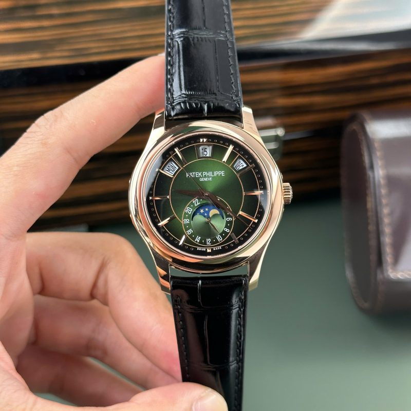 Patek Philippe Complications 5205R-011 Green Dial Rose Gold Leather Replica