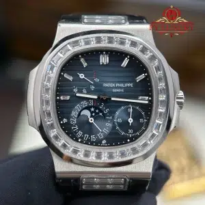 Patek Philippe Nautilus 5724G Blue Dial Baguette Stone Bezel Full Functions PPF Best Replica 40mm
