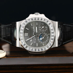 Patek Philippe Nautilus 5712G Grey Dial Baguette Stone Bezel Full Functions PPF Best Replica 40mm