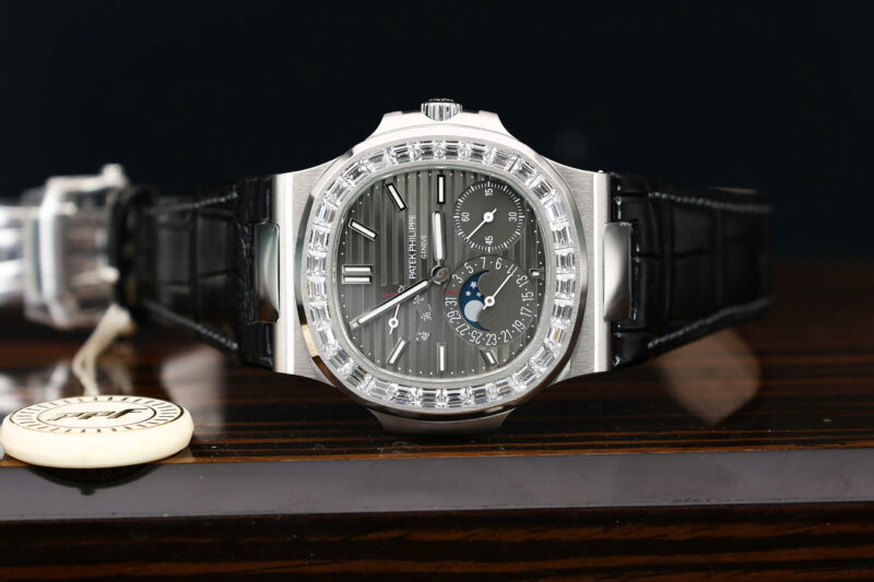 Patek Philippe Nautilus 5712G Grey Dial Baguette Stone Bezel Full Functions PPF Best Replica 40mm