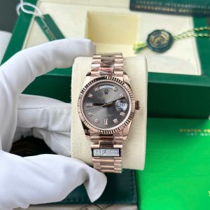 Rolex Day-Date 128235-0050 Rose Gold Slate Diamond-set Dial 158g Best Quality Replica