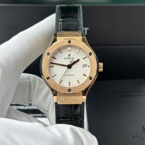 Hublot Classic Fusion King Gold White Dial Black Leather Strap Replica