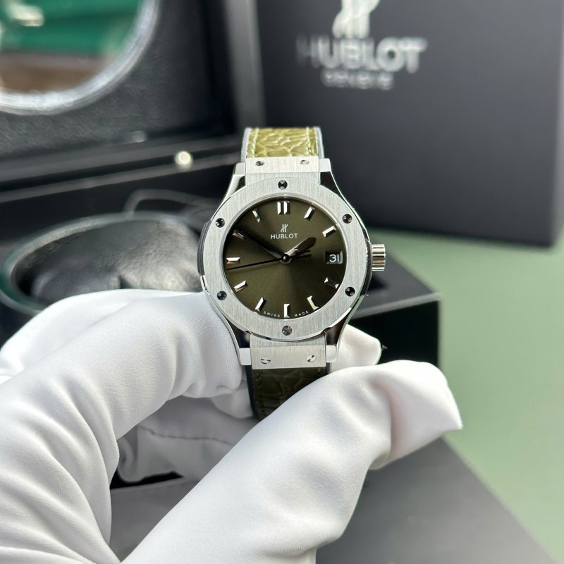 Hublot Classic Fusion Titanium Green Dial Quartz Leather Strap Ladies Replica