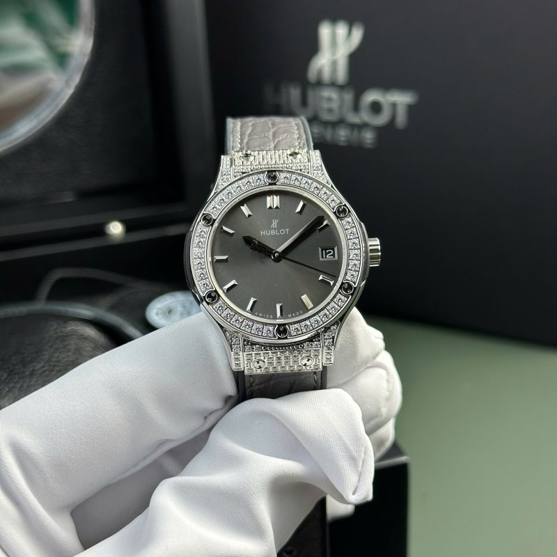 Hublot Classic Fusion Titanium Pavé Grey Dial Leather Strap Ladies Replica