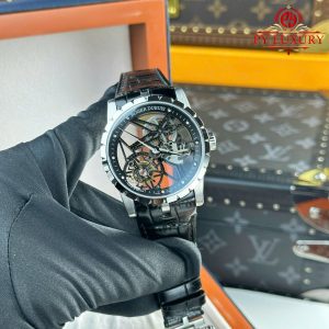 Đồng Hồ Roger Dubuis Excalibur Skeleton RDDBEX0393 Tourbillon Dây Da Đen Replica