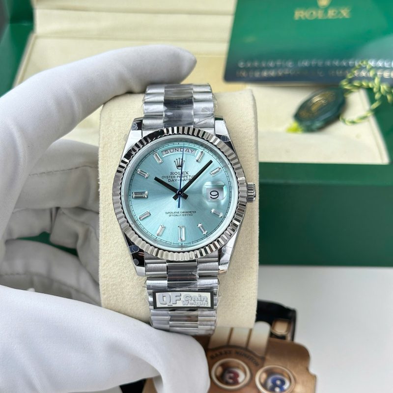 Rolex Day-Date 228236-0006 Q Factory Ice Blue Baguette Dial 188g Best Replica