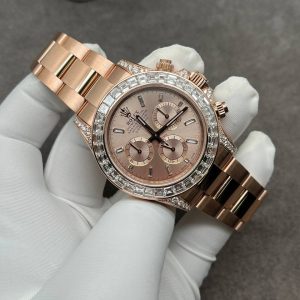 Rolex Daytona 126595TBR-0001 Sundust Diamond-set Dial Custom Made 18K Solid Pink Gold Baguette Diamonds