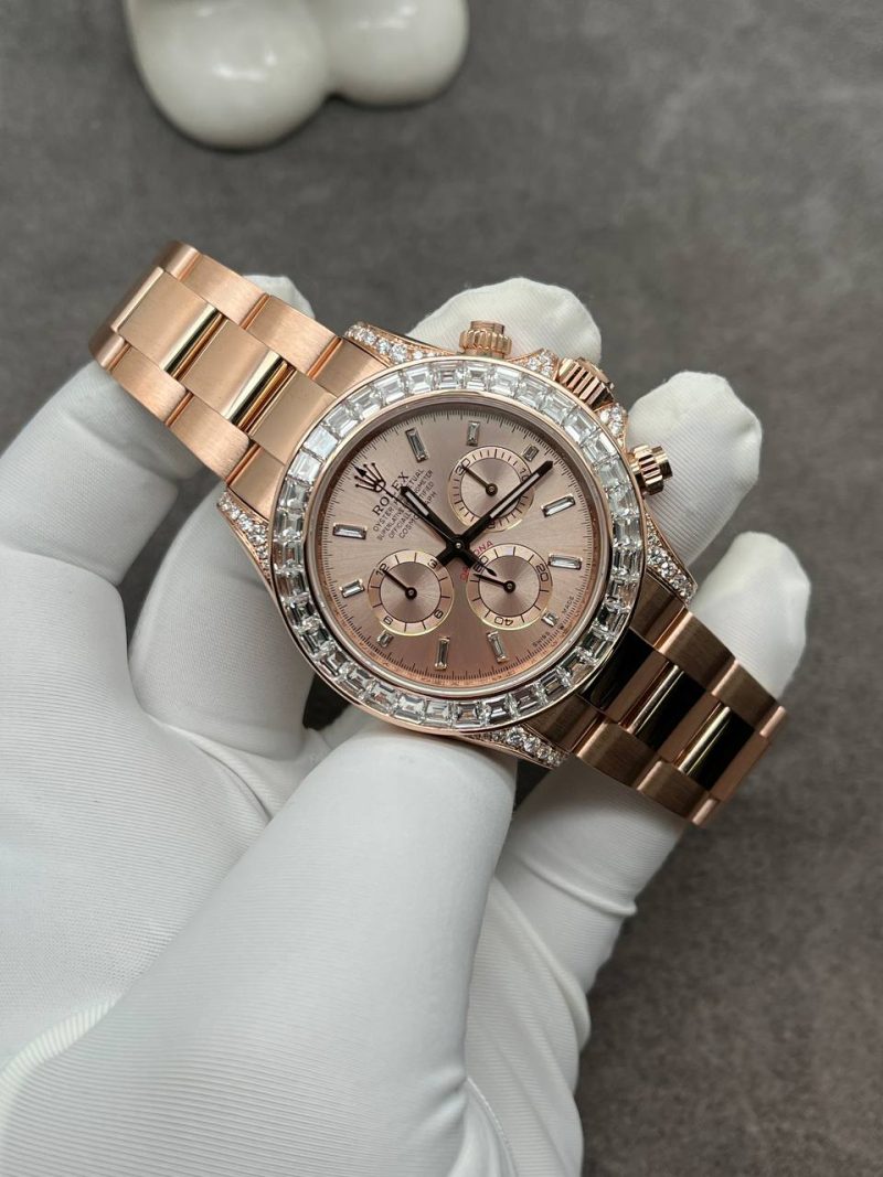 Rolex Daytona 126595TBR-0001 Sundust Diamond-set Dial Custom Made 18K Solid Pink Gold Baguette Diamonds