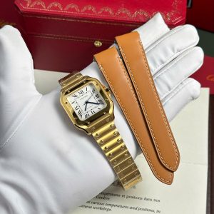 Cartier Santos WGSA0030 Yellow Gold White Dial Medium Model Best Replica