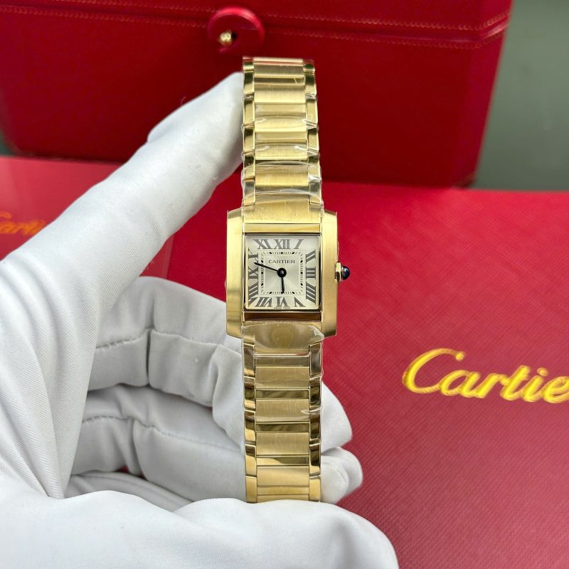 Cartier Tank Francaise WGTA0114 Small Model Ladies Golden Sunray Dial Yellow Gold Replica