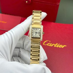 Cartier Tank Francaise WJTA0062 Golden Sunray Dial Yellow Gold Stone-set Bezel Replica