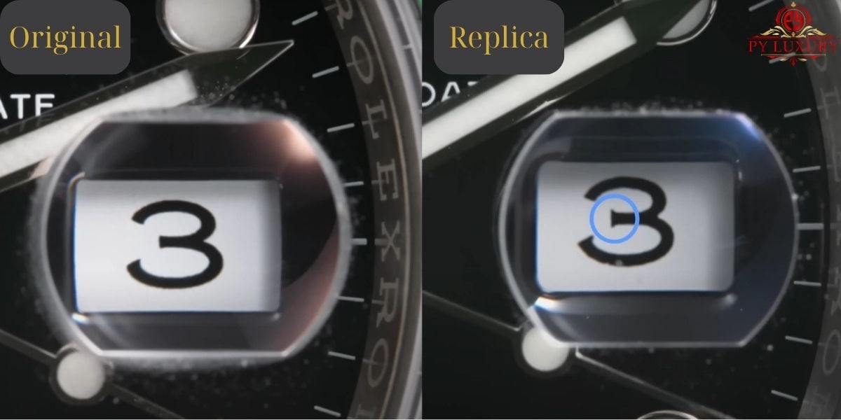 Date Font Comparison between original vs Fake Rolex