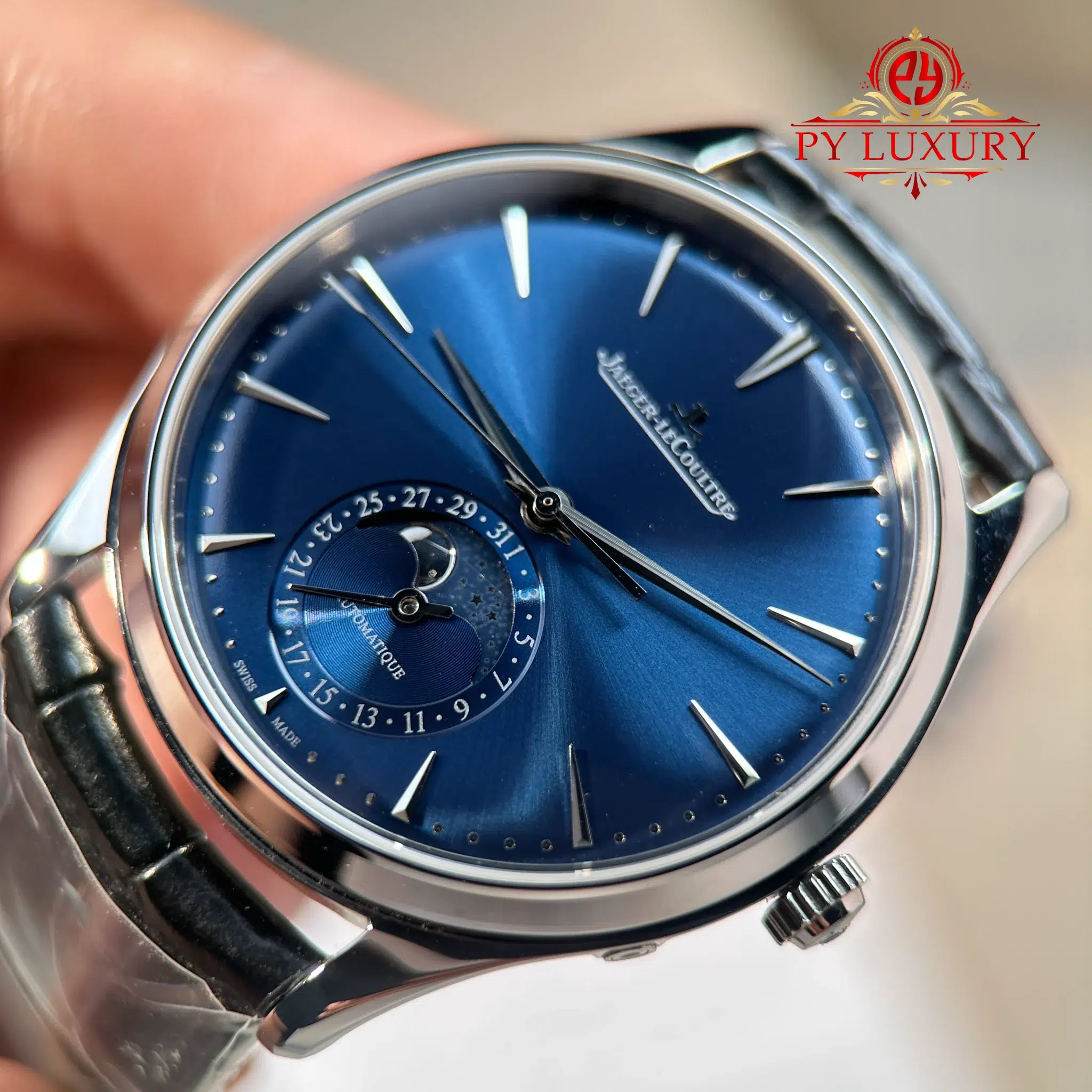 Jaeger-LeCoultre Master Ultra Thin Moon Blue Dial Leather Best Replica 39mm - 5