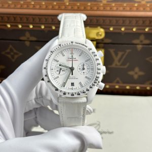 Omega Speedmaster White Side of The Moon White Ceramic Leather Strap Replica