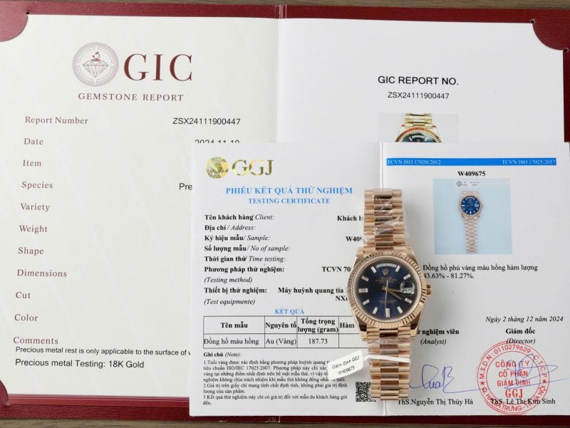 Rolex Day-Date 40 Blue Baguette Dial 18K Rose Gold Wrapped Best Replica