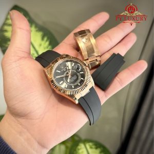 Rolex Sky-Dweller 326235 Rose Gold Slate Grey Dial Rubber Strap Replica