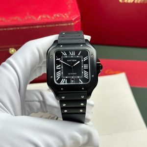 Cartier Santos de Cartier Black ADLC WSSA0039 Black Dial Rubber Band Best Replica