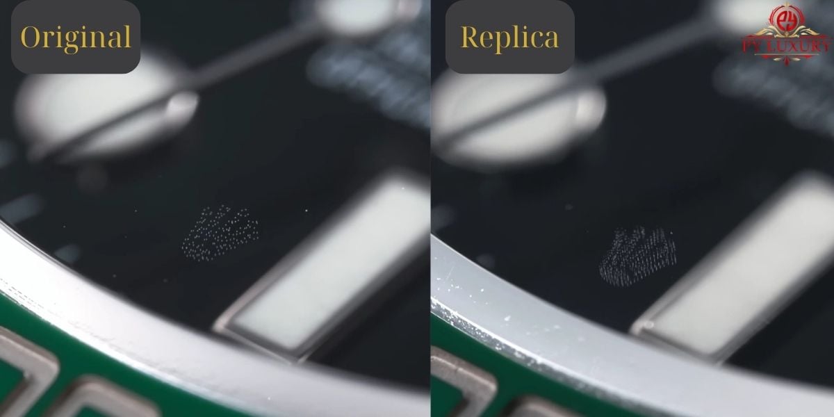 laser-etched crown comparison between real and fake Rolex