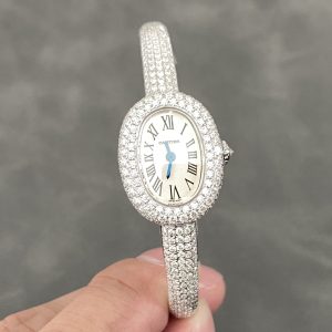 Cartier Baignoire HPI01607 Mini Model Silver Dial Iced Out Moissanite Best Replica