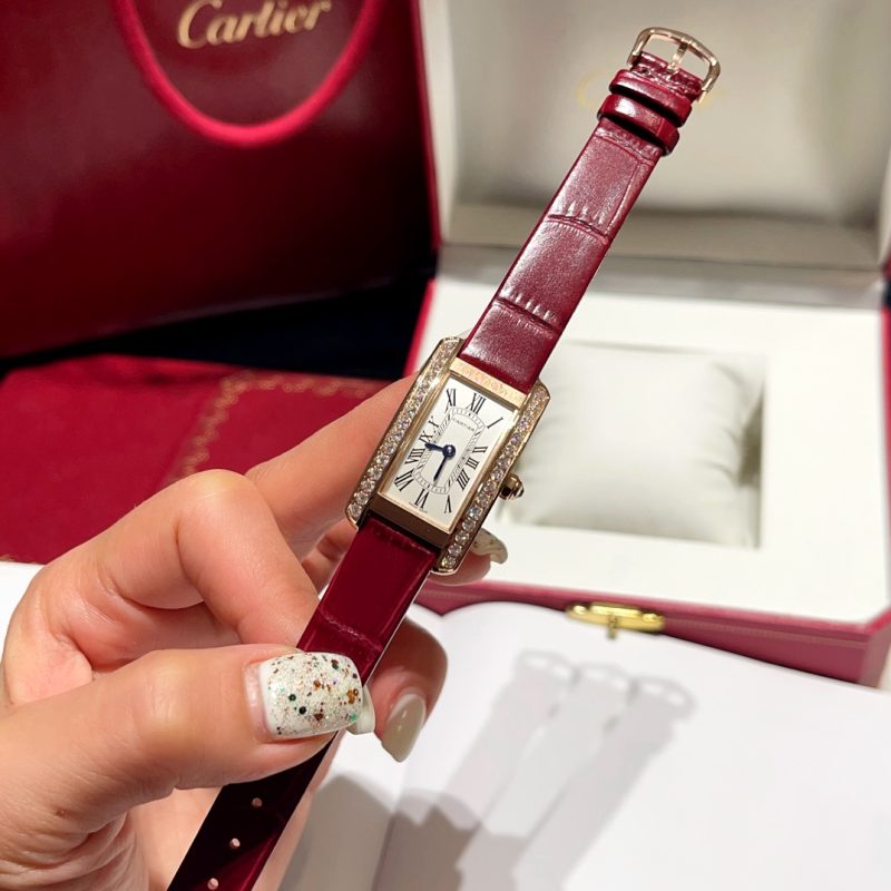 Cartier Tank Américaine WJTA0059 Rose Gold Silver Dial Stone-set Bezel Small Model Best Replica