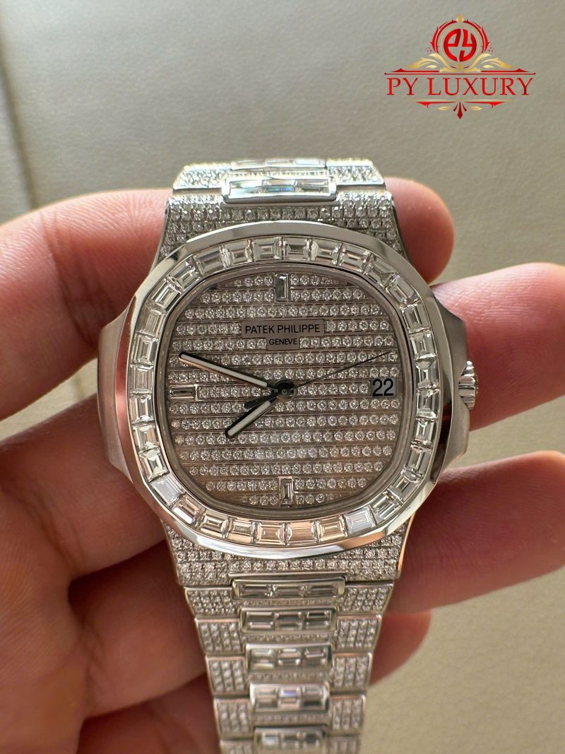 Patek Philippe Nautilus 5719/10G-001 Custom Made 1:1 Full 18K Solid White Gold Iced Out Diamonds