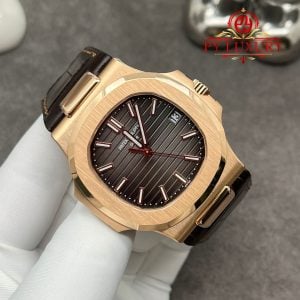 Patek Philippe Nautilus 5711R-001 Grey Dial 1:1 Custom Made Pure 18K Rose Gold Crocodile Leather Strap