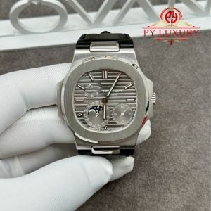 Patek Philippe Nautilus 5712G-001 Grey Dial 1:1 Custom Made Pure 18K White Gold Crocodile Leather Strap 40mm