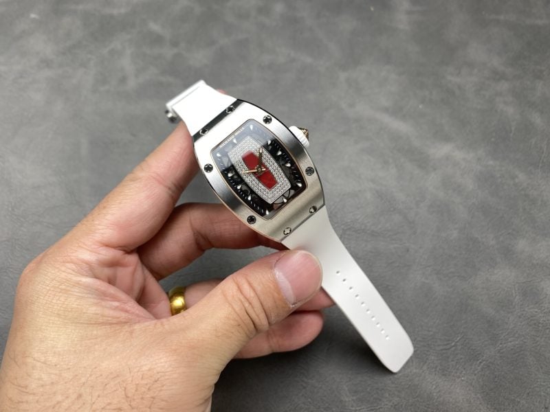 Richard Mille RM07-01 White Gold Red Lip White Rubber Strap 1:1 Best Replica