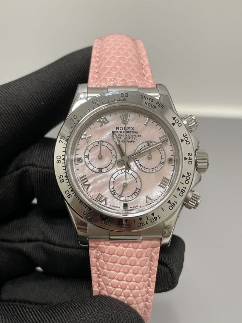 Rolex Daytona 116519 Pink Beach MOP Dial Crocodile Leather Strap 1:1 Best Replica