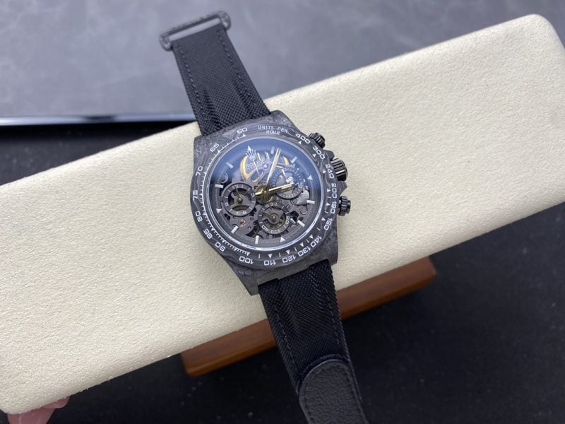 Rolex Daytona DiW Skeleton Dial Black Carbon Fiber Nylon Strap 1:1 Best Replica