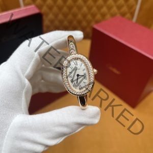Cartier Baignoire Small Model 18K Rose Gold Wrapepd Silver Dial Moissanite Bezel 1:1 Best Replica